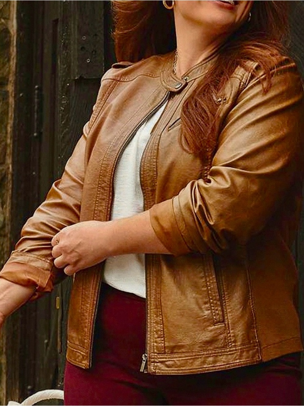 Maurices Cognac Brown Tan Vegan Leather Moto Jacket Coat Plus 4X